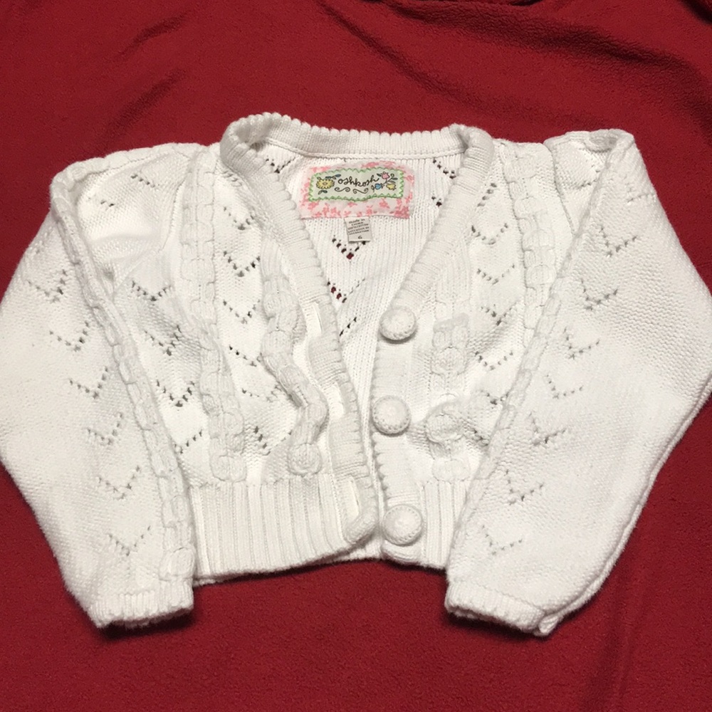 Osh Kosh Sweater size 6 Girls white communion  & holiday ready button up EUC